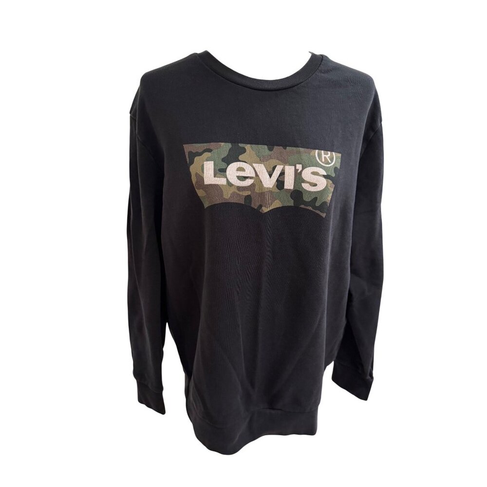 Levis Mens Black Camo Batwing Logo‎ Crewneck Sweatshirt Large Cotton Pullover